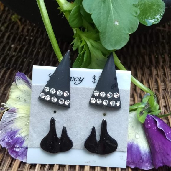 3/$25 vintage 80s black geometric shapes x2 earrings NWT - Picture 2 of 4